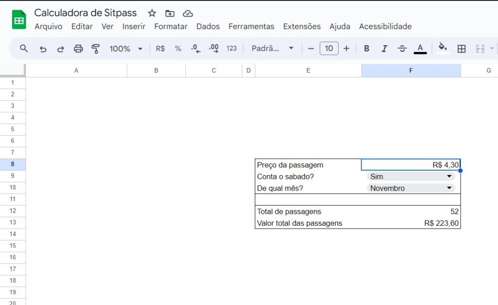Planilha Google Sheets Vale Transport VT